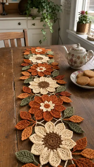 Autumn Sunflower Table Runner Pattern step 1 - construction progress