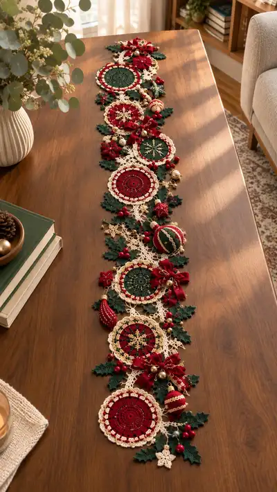 Festive Doily Table Runner Pattern step 1 - construction progress