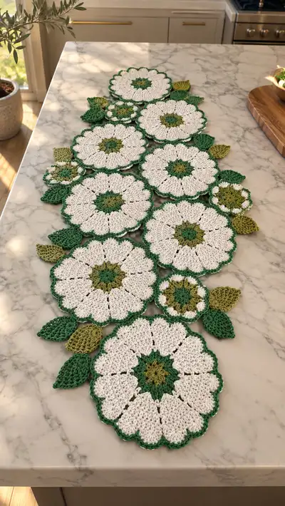 Floral Medallion Table Runner Pattern step 1 - construction progress