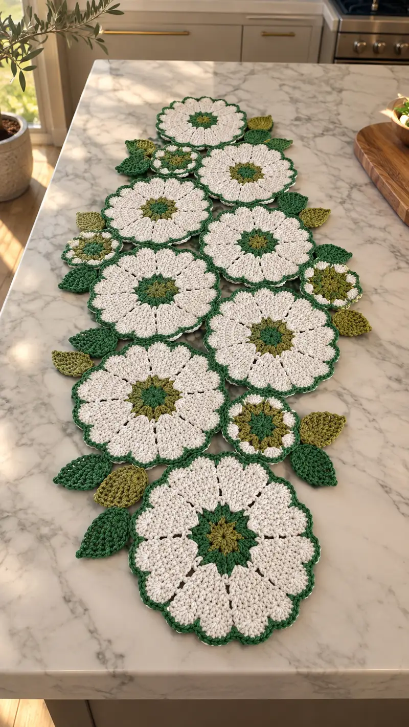 Floral Medallion Table Runner Pattern crochet pattern - detailed view of completed project