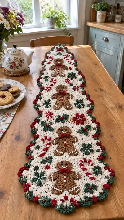Festive Gingerbread Table Runner Pattern step 1 - construction progress