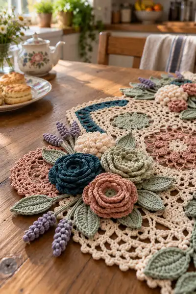 Vintage Floral Crochet Table Runner Pattern step 2 - assembly progress