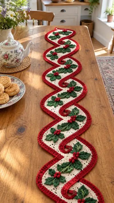 Holly Swirl Table Runner Pattern step 1 - construction progress