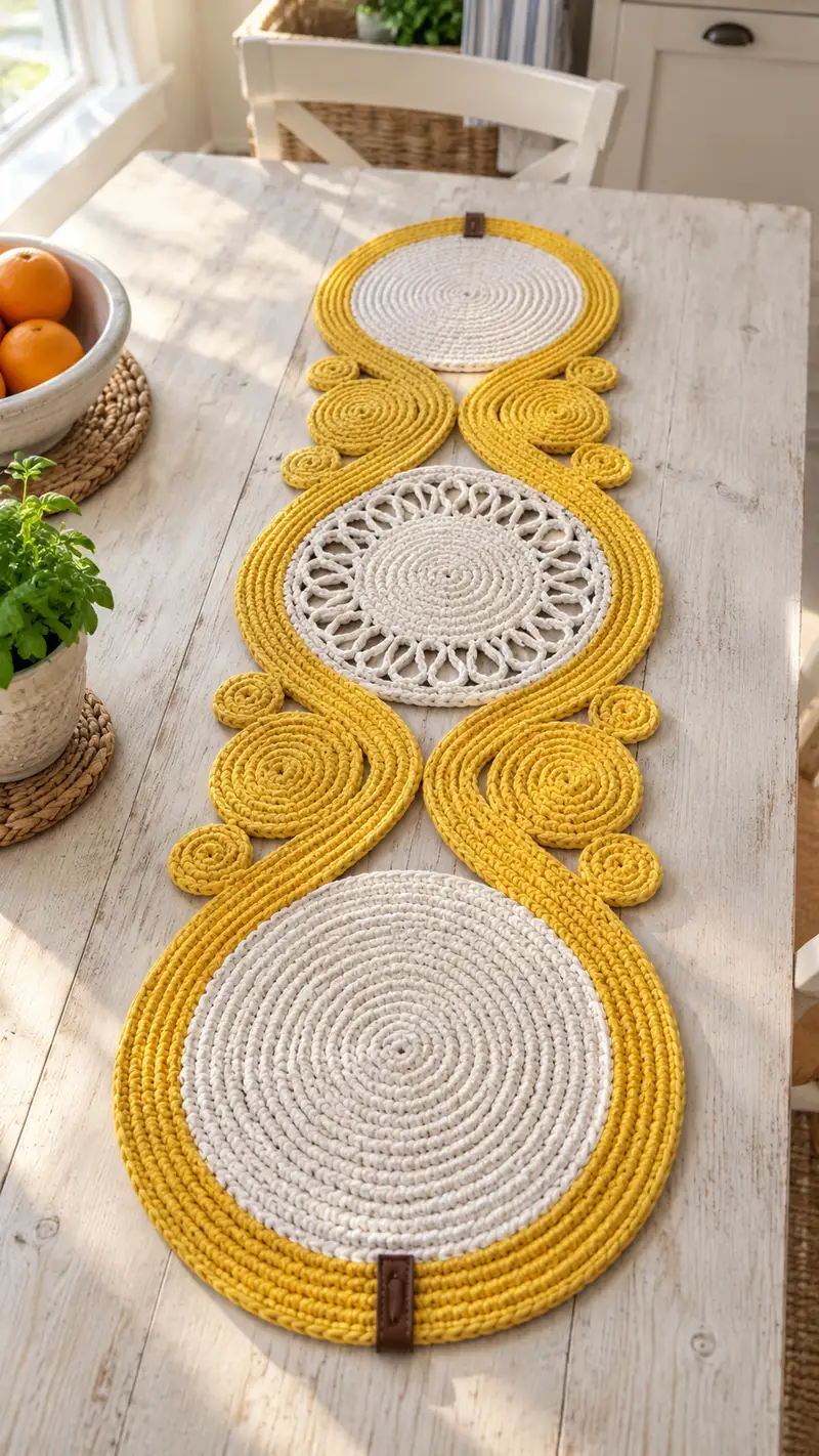 Sunburst Swirl Table Runner Pattern crochet pattern - detailed view of completed project