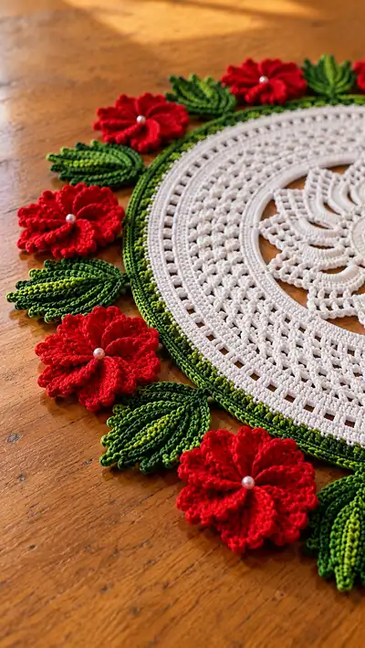 Vintage Floral Round Placemat Pattern step 2 - assembly progress