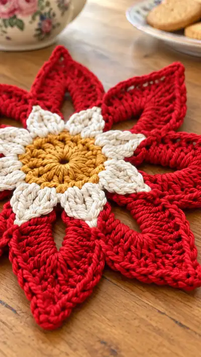 Festive Poinsettia Star Pattern step 2 - assembly progress