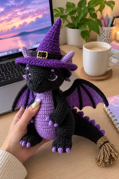Purple Witch Dragon Amigurumi Pattern step 1 - construction progress