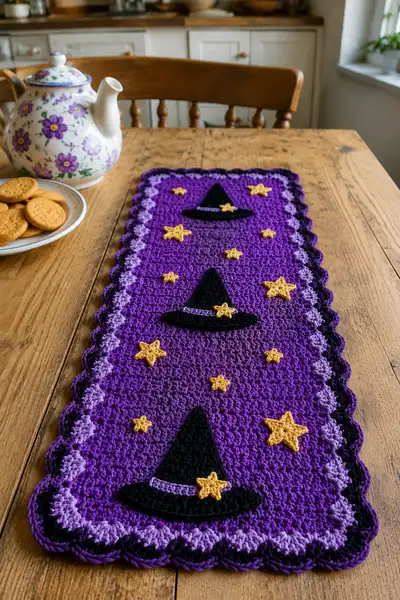 Purple Witch Halloween Table Runner Pattern step 1 - construction progress