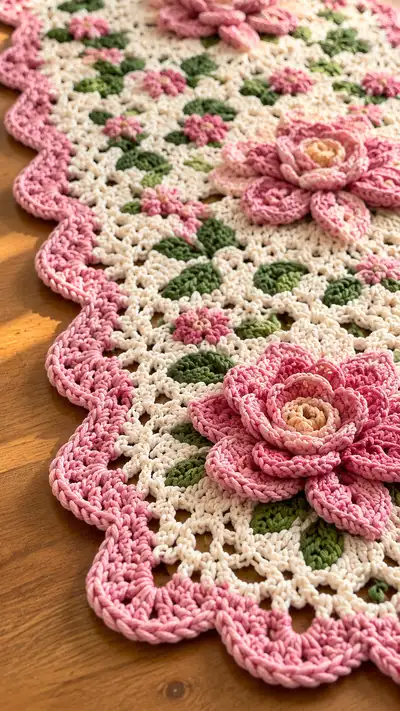 Vintage Floral Table Runner Pattern step 2 - assembly progress