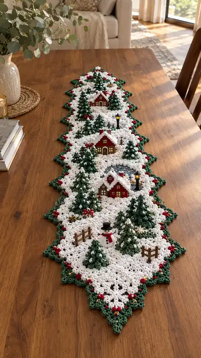 Winter Village Table Runner Pattern step 1 - construction progress