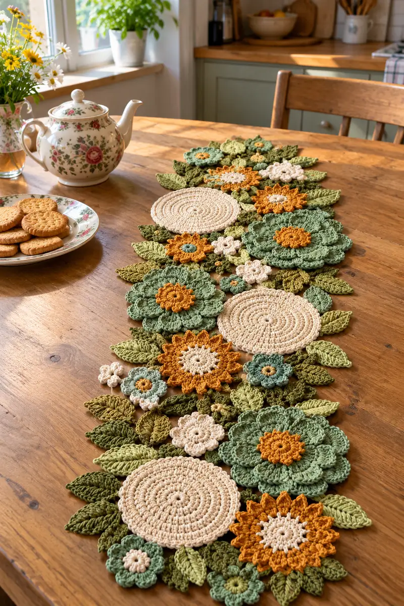 Sunlit Garden Table Runner Pattern crochet pattern - detailed view of completed project