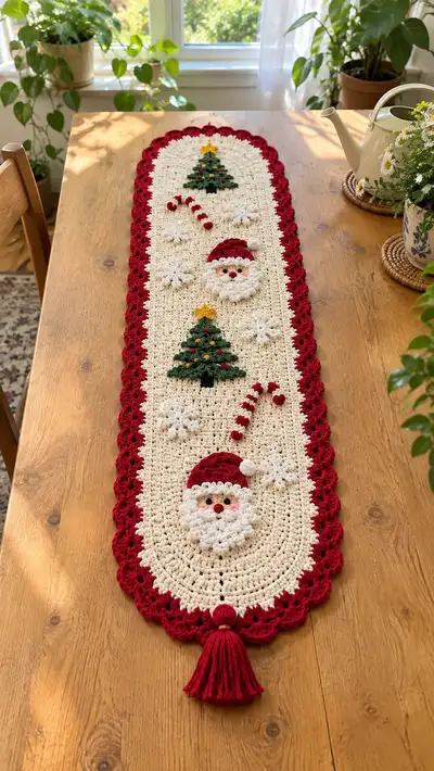 Festive Santa & Tree Table Runner Pattern step 1 - construction progress