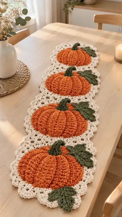 Pumpkin Table Runner Pattern step 1 - construction progress