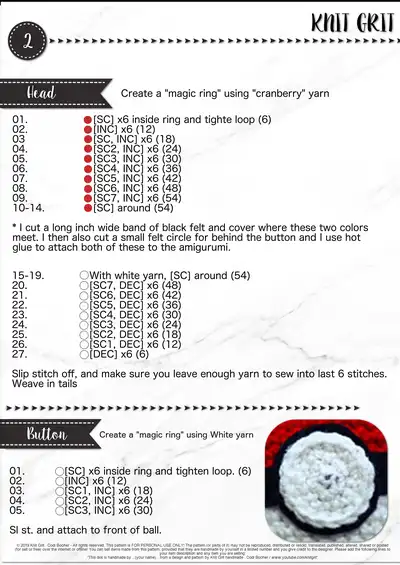 Pokeball Amigurumi Pattern step 4 - final assembly and finishing