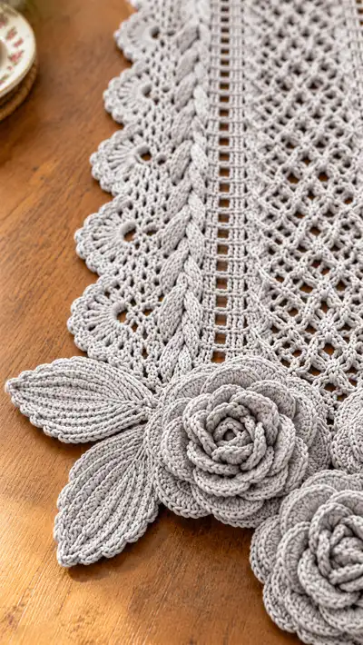 Lace Rose Table Runner Pattern step 2 - assembly progress
