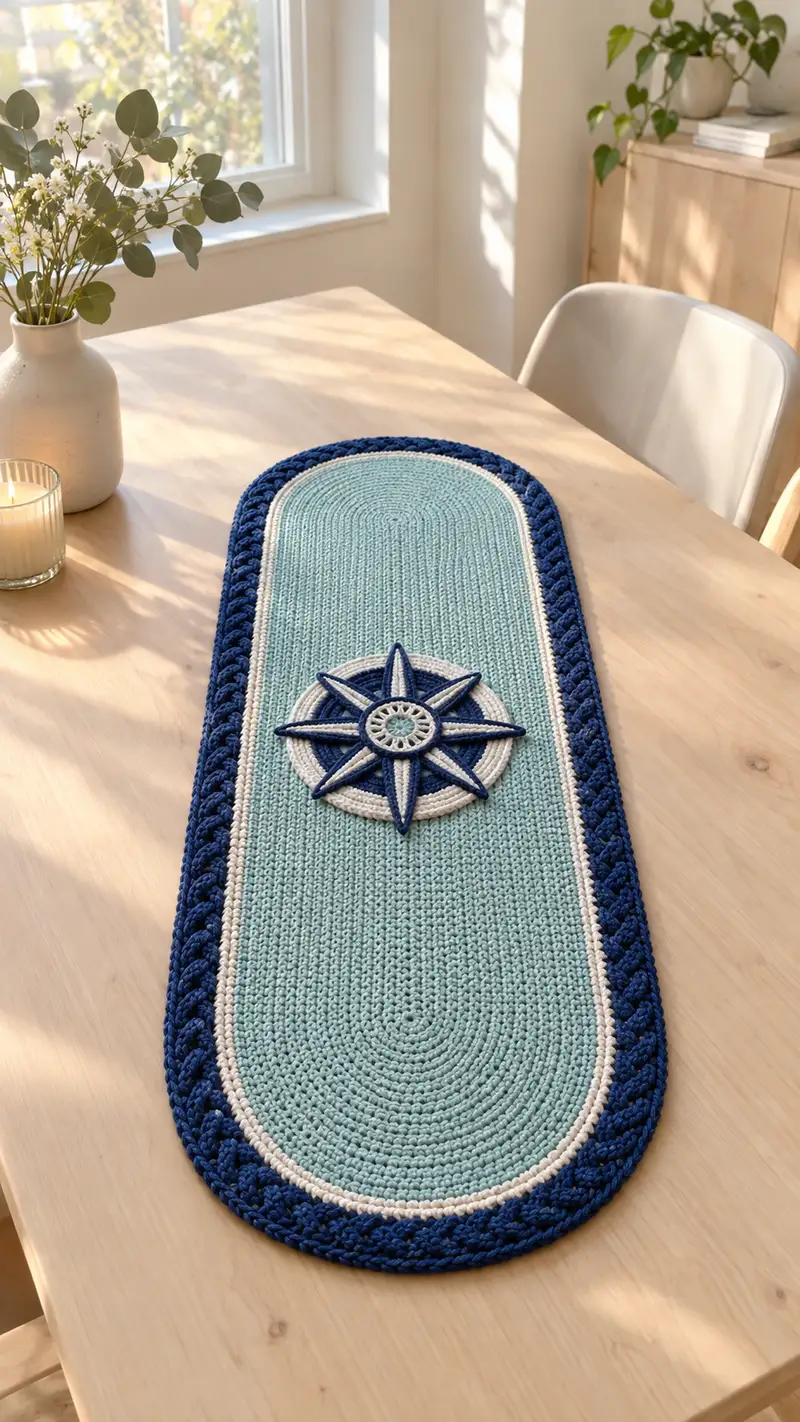 Nautical Compass Table Runner Pattern crochet pattern - detailed view of completed project