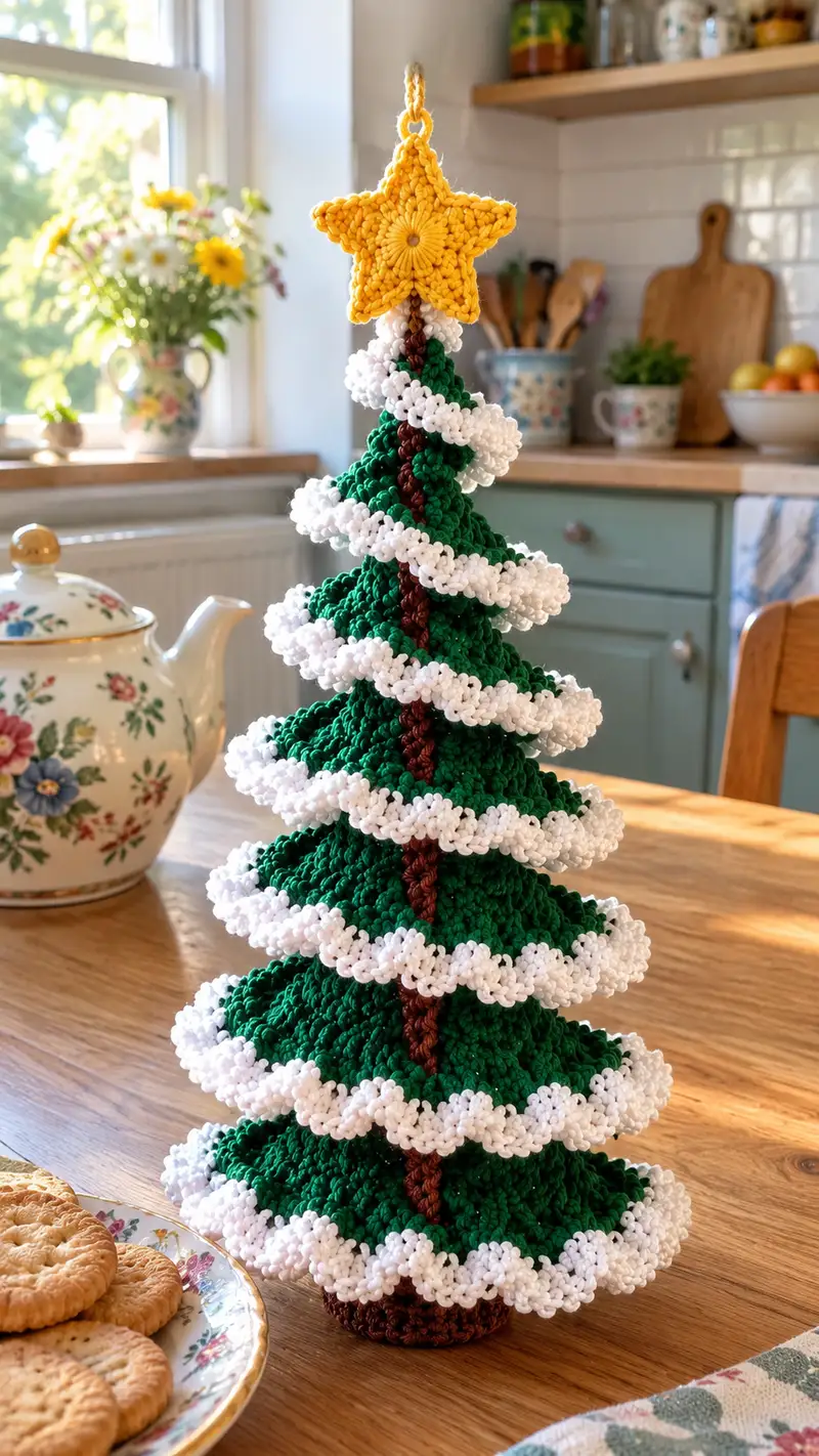 Spiral Ruffle Christmas Tree Pattern crochet pattern - detailed view of completed project