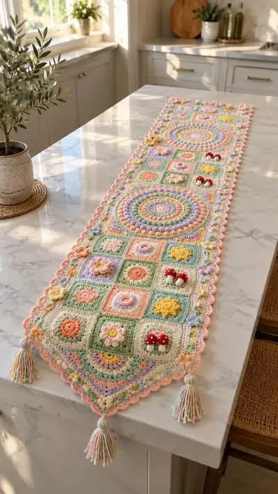 Pastel Garden Table Runner Pattern step 1 - construction progress