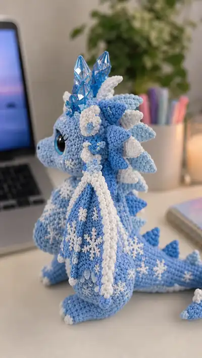 Ice Snow Dragon Amigurumi Pattern step 2 - assembly progress