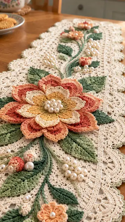 Vintage Floral Lace Table Runner Pattern step 2 - assembly progress