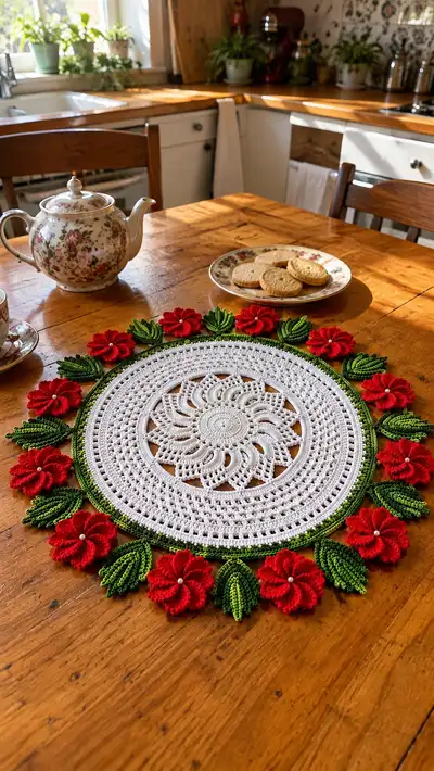 Vintage Floral Round Placemat Pattern step 1 - construction progress