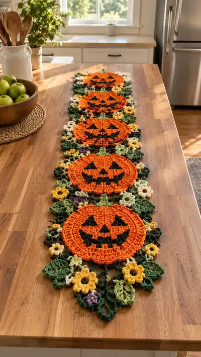 Orange And Green Jack-O'-Lantern Table Runner Pattern step 1 - construction progress