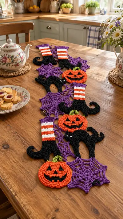 Halloween Table Runner Motif Garland Pattern step 1 - construction progress