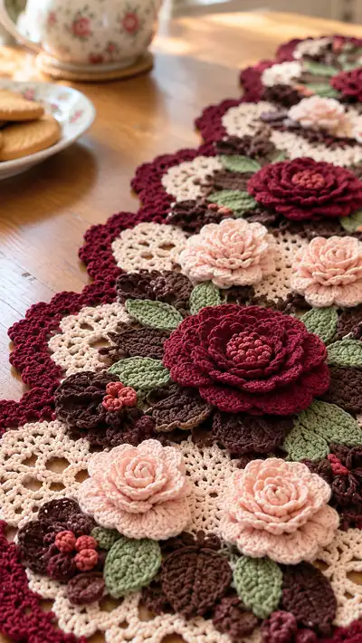 Burgundy Blush Rose Table Runner Pattern step 2 - assembly progress