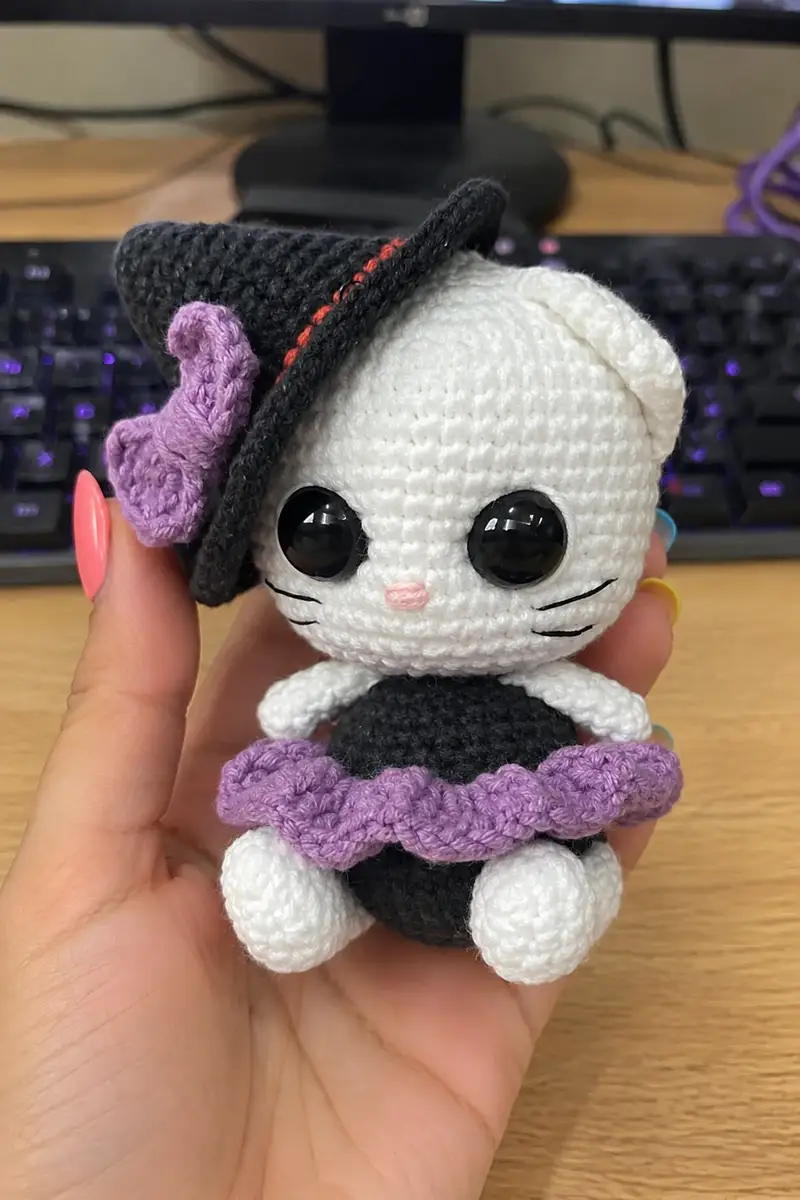 Willow The Witch Cat Amigurumi Pattern crochet pattern - detailed view of completed project
