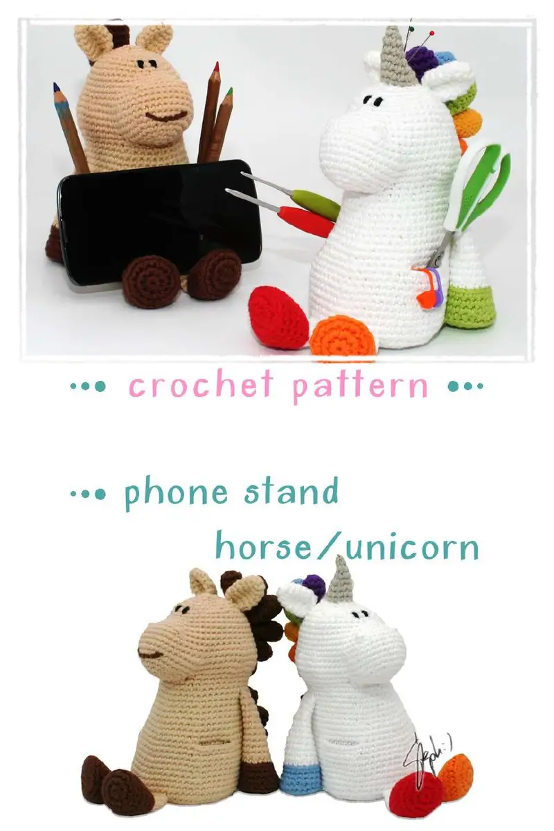 Free Intermediate crochet pattern: Phone Stand Horse/Unicorn Amigurumi Pattern - Easy to follow tutorial