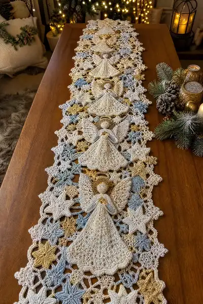 Long Angel and Star Christmas Table Runner Pattern step 1 - construction progress