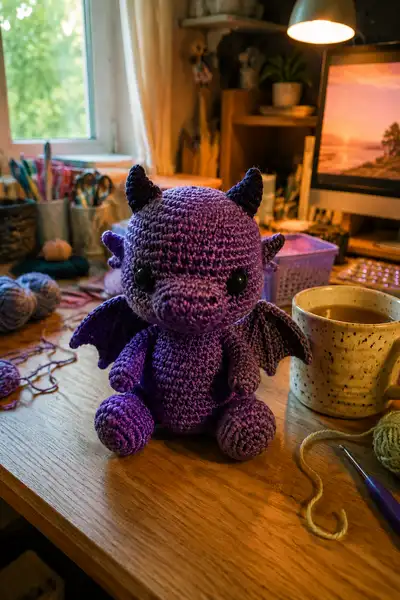 Small Purple Demon Dragon Amigurumi Pattern step 1 - construction progress
