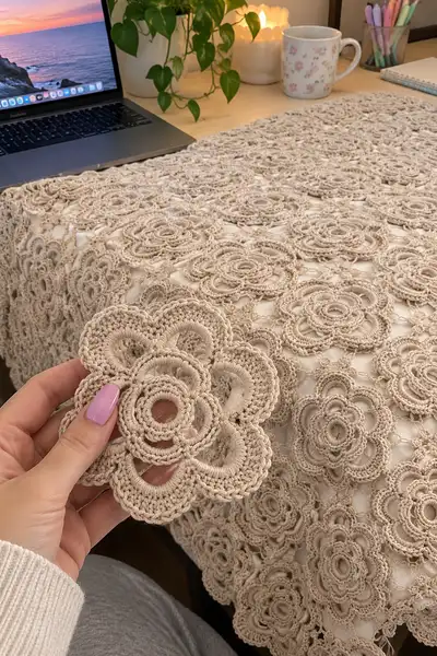 Tranquil Granny Flower Blanket Pattern step 1 - construction progress
