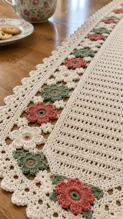 Vintage Floral Table Runner Pattern step 2 - assembly progress