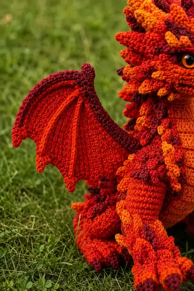 Flameheart Dragon Amigurumi Pattern step 2 - assembly progress