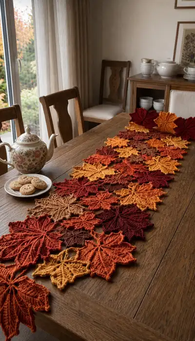 Autumn Maple Leaf Table Runner Pattern step 1 - construction progress