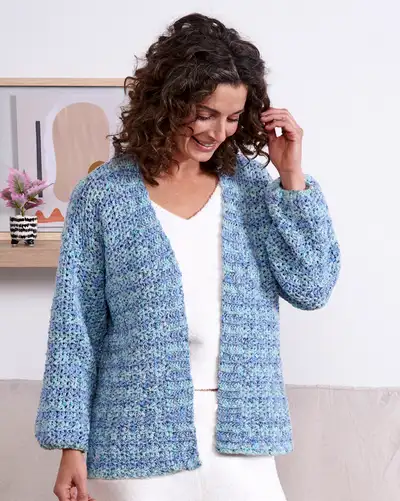 Ocean Mix Relaxed Crochet Cardigan Pattern step 1 - construction progress