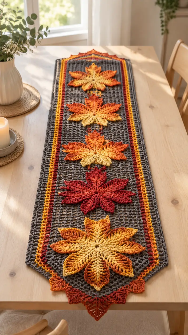 Autumn Leaf Table Runner Pattern crochet pattern - detailed view of completed project