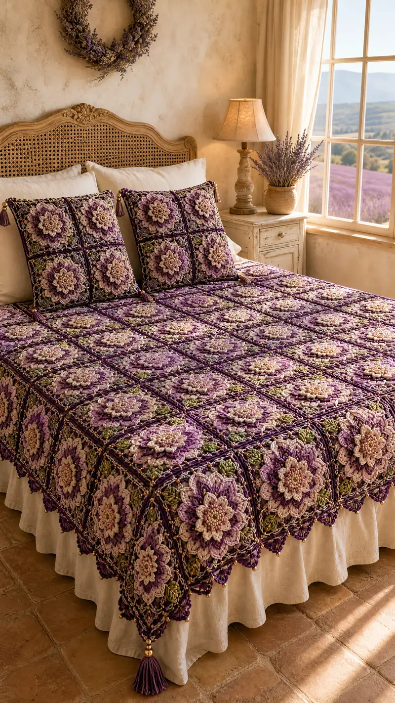 Free crochet pattern: Lavender Jewel Layered Granny Bedspread Pattern - Advanced level tutorial