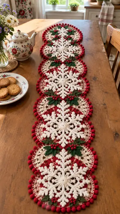 Festive Snowflake Medallion Table Runner Pattern step 1 - construction progress