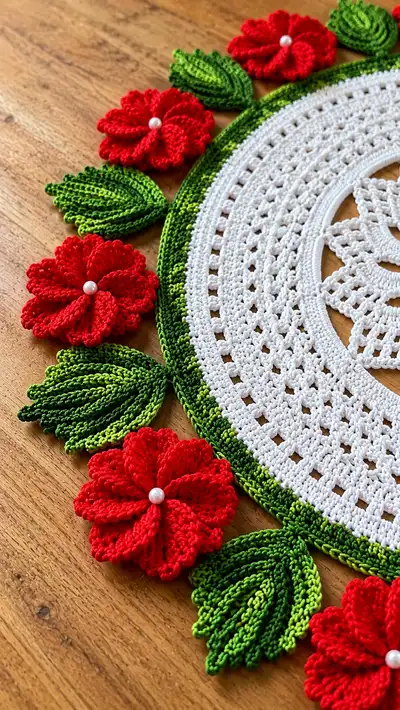 Poppy Lace Round Doily Pattern step 2 - assembly progress