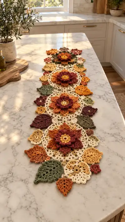Ivory And Rust Floral Medallion Table Runner Pattern step 1 - construction progress