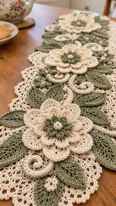 Floral Lace Table Runner Pattern step 2 - assembly progress