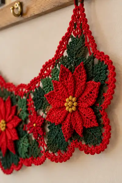 Elegant Red Poinsettia Doily Christmas Table Runner Pattern step 2 - assembly progress