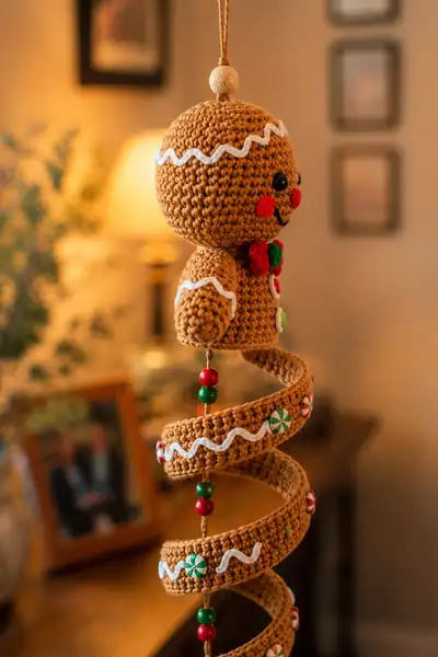Ginger Spiral Garland Cute Christmas Spiral Garland Amigurumi Pattern step 2 - assembly progress