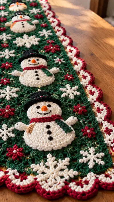 Festive Snowman Table Runner Pattern step 2 - assembly progress