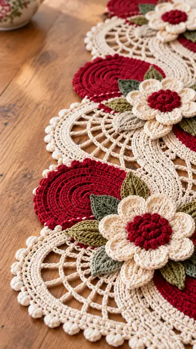 Elegant Floral S-Shape Table Runner Pattern step 2 - assembly progress