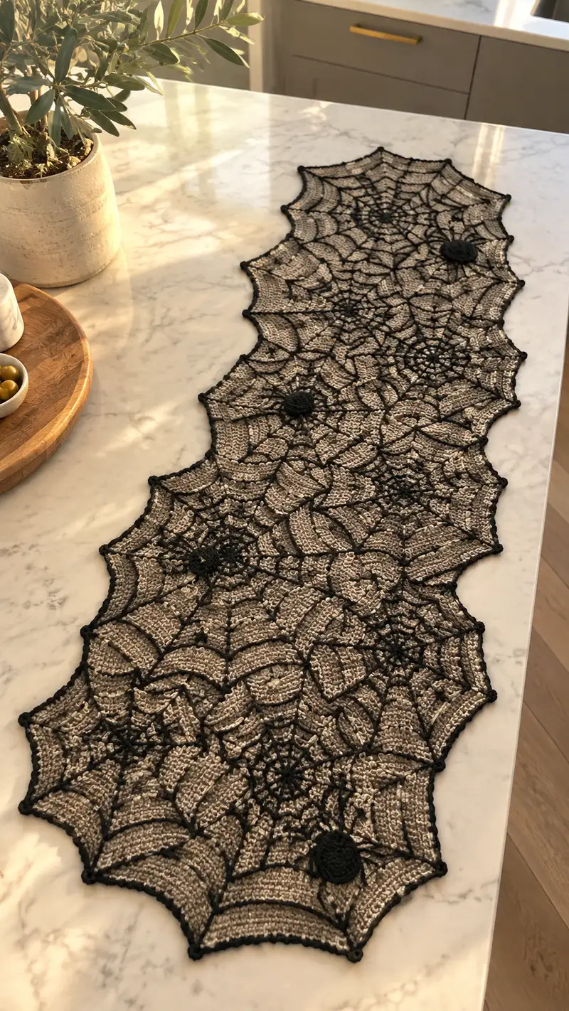 Spiderweb Table Runner Pattern crochet pattern - detailed view of completed project
