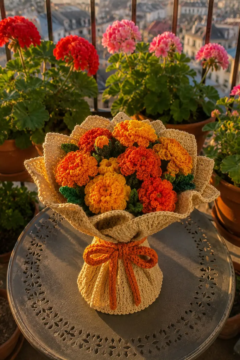 Marigold Orange and Yellow Crochet Bouquet Pattern crochet pattern - detailed view of completed project