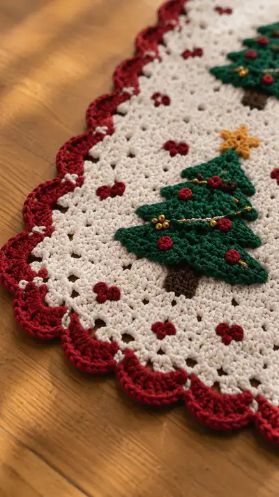 Festive Christmas Tree Table Runner Pattern step 2 - assembly progress